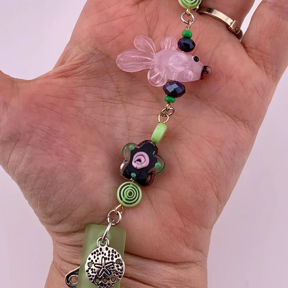 Fish & Flowers Pink Black Lime Green Ocean Life Beach Car Charm Suncatcher CC127